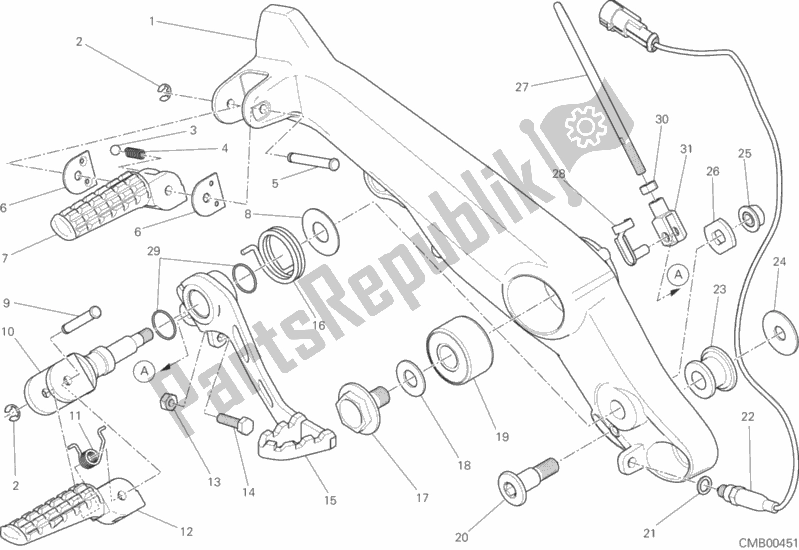 All parts for the Footrests, Right of the Ducati Scrambler Classic Thailand USA 803 2015